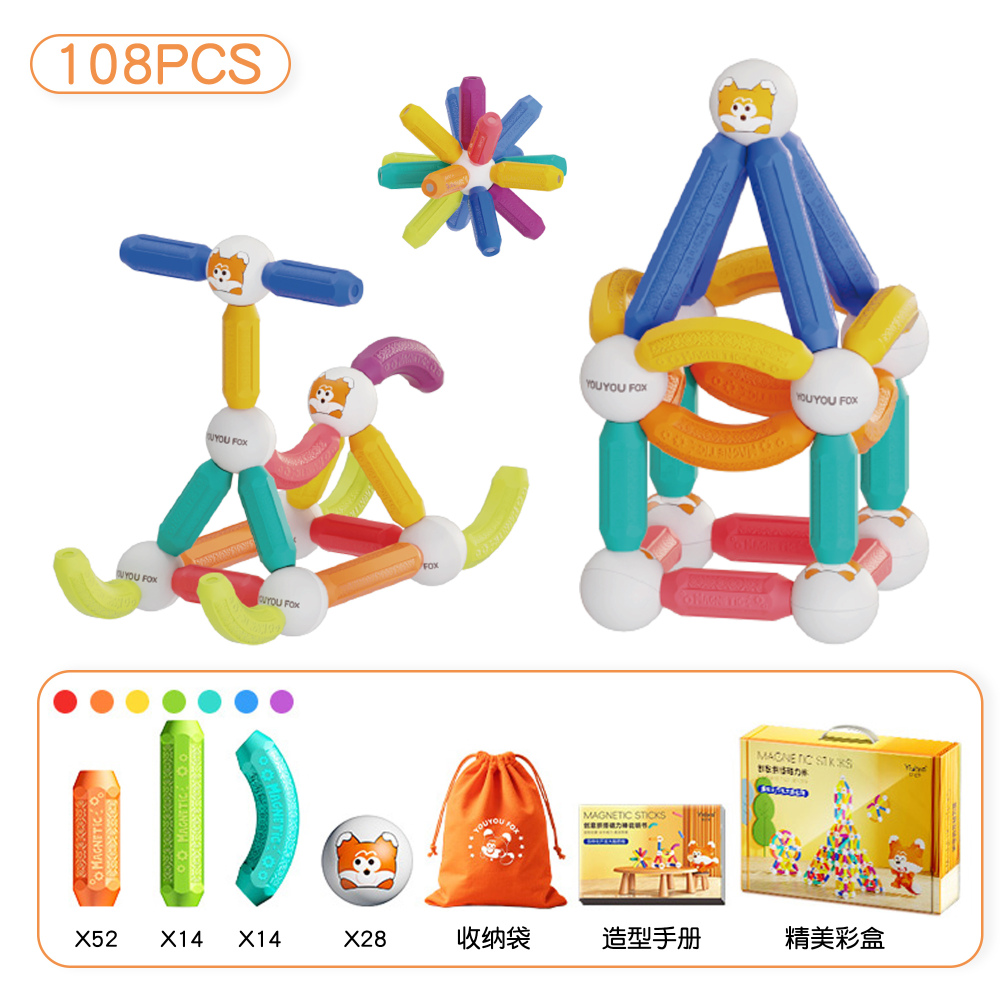 Magnetic Rod Construction Kit, 108 Pieces